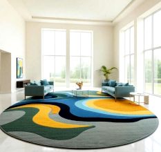 Handcrafted Abstract Wave Round Area Rug
